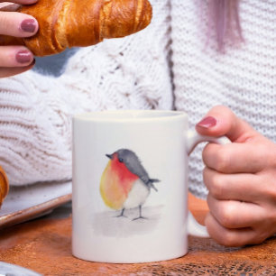 Caneca De Café Watercolor Robin