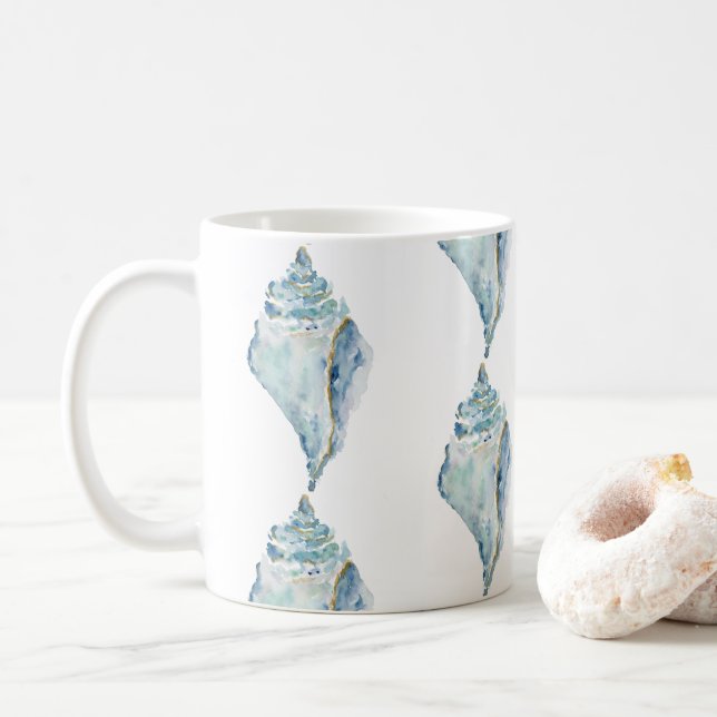 Caneca De Café Watercolor Seashell (Com Donut)