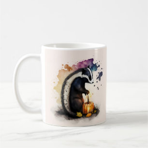 Caneca De Café Watercolor Skunk Pumpkin Halloween