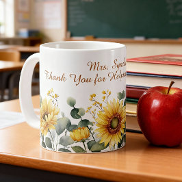 Caneca De Café Watercolor Sunflower Teacher Appreciation Script