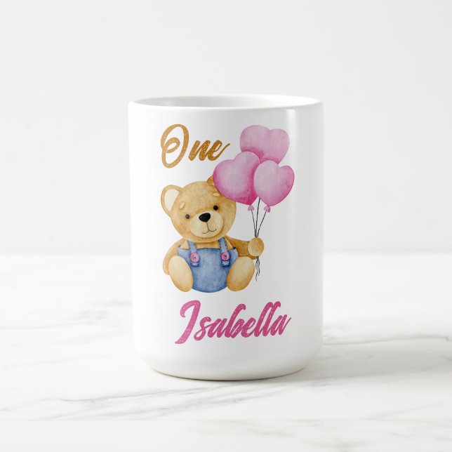 Caneca De Café Watercolor Teddy Bear First Birthday Baby (Centro)