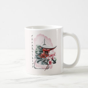 Caneca De Café Watercolor Templo Sakura Flor