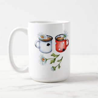 Caneca De Café Watercolor two mug & flower illustration