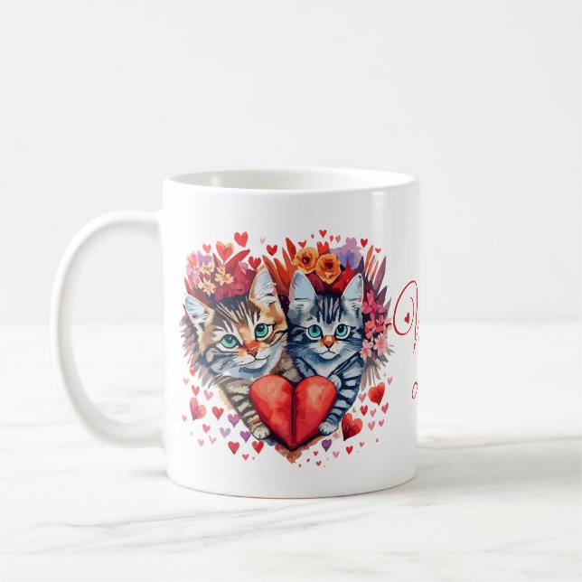 Caneca De Café Watercolor Valentines cats with love (Esquerda)