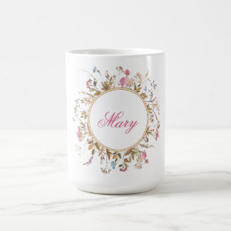 Caneca De Café Watercolor Wildflower Round Frame Floral Nome