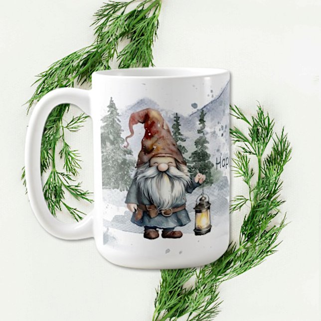 Caneca De Café Watercolor Winter Christmas Gnomo (Watercolor Winter Christmas Gnome Coffee Mug)