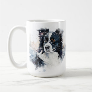 CANECA DE CAFÉ WATERCOLOR WINTER HOLIDAY BORDER COLLIE DOG