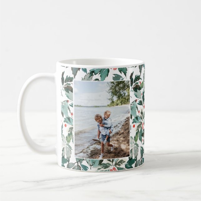 Caneca De Café Watercolor Winter Holly Berry 2 Foto (Esquerda)