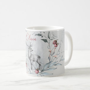 Caneca De Café Watercolor Woodland Deer na Rua de Natal