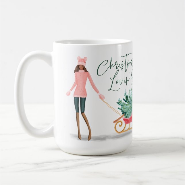 Caneca De Café Waterolor Christmas Loving' Girl Pulando Sleigh (Esquerda)