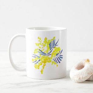 Caneca De Café Wattle Mimosa yellow flower art Austrália