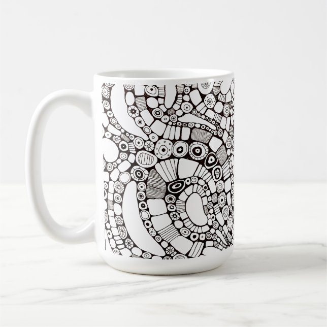 Caneca De Café Wavy Bendy Circles Square Abstract Line Drawing (Esquerda)