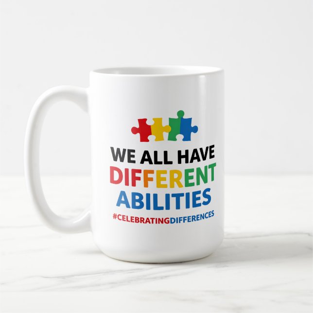 Caneca De Café We All Have Different Abilities Awareness Art (Esquerda)