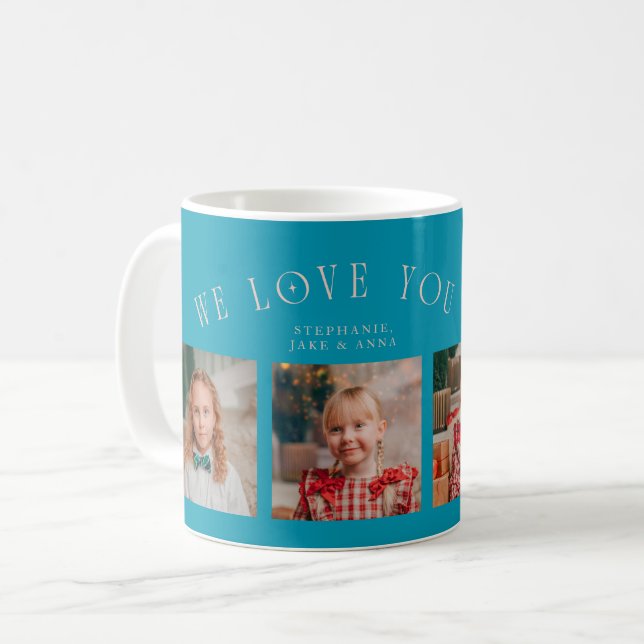 Caneca De Café We Love You Grandma 4-Photo Aqua Peach (Frente Esquerda)