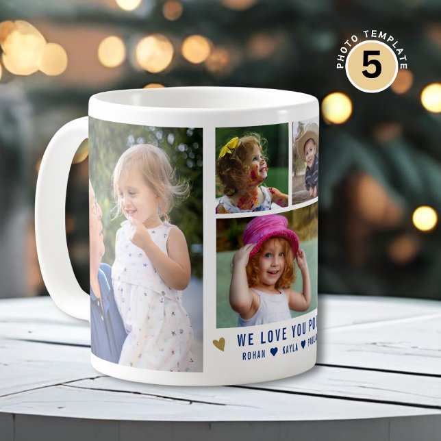 Caneca De Café We Love You Pop Grandkids Names 5 Photo Collage    (Criador carregado)