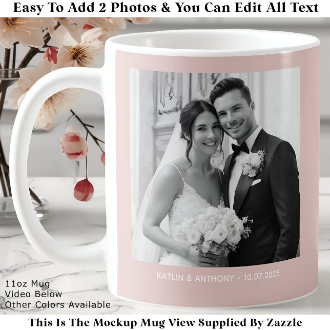 Caneca De Café Wedding Black & White Photos Blush Pink (Criador carregado)