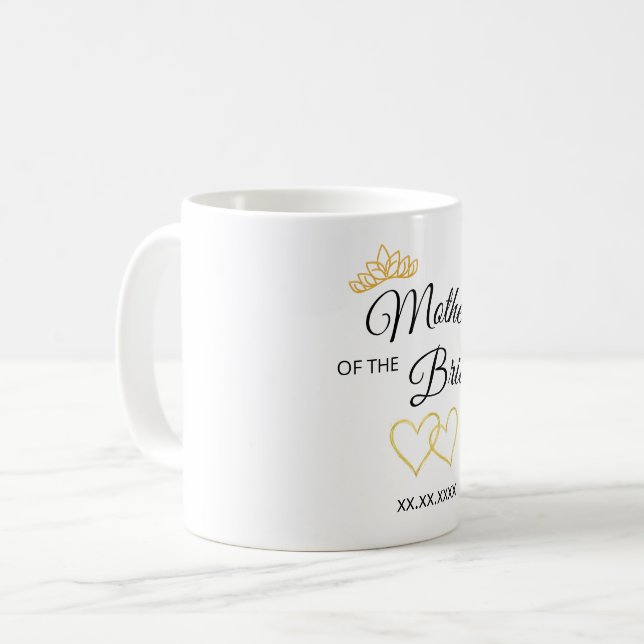 Caneca De Café Wedding Party Role & Date Elegant Design (Frente Esquerda)