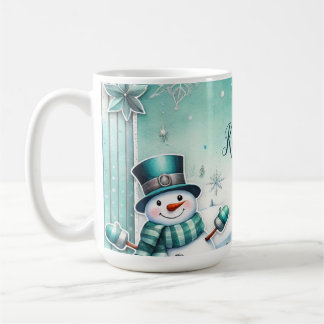 Caneca De Café  Weihnachten: Schneemänner türkise