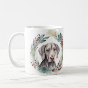 Caneca De Café Weimaraner Christmas Wreath Festivo Pup