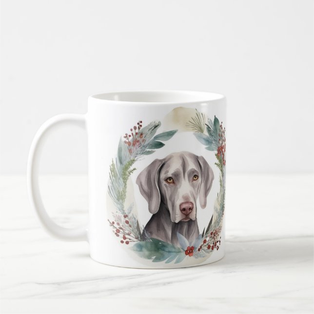 Caneca De Café Weimaraner Christmas Wreath Festivo Pup (Esquerda)