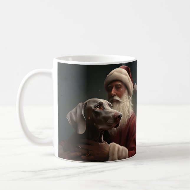 Caneca De Café Weimaraner com Papai Noel Natal Festivo (Esquerda)