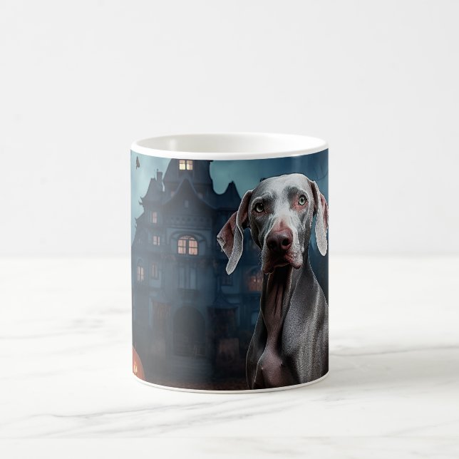 Caneca De Café Weimaraner Halloween Scary (Centro)