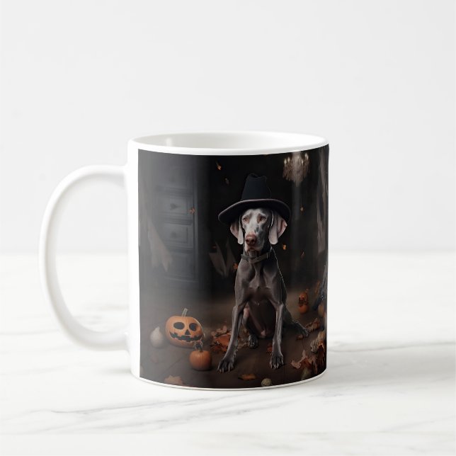 Caneca De Café Weimaraner Pumpkins Halloween Scary (Esquerda)