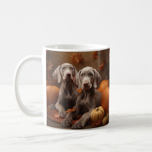 Caneca De Café Weimaraner Puppy Autumn Delight Pumpkin (Esquerda)