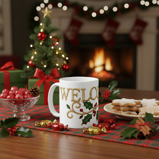Caneca De Café Welcome holly christmas guest 