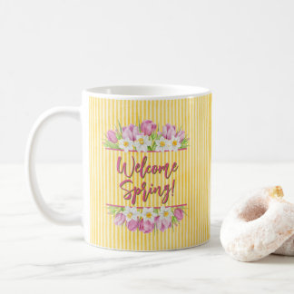 Caneca De Café Welcome Spring Tulip and Daffodil