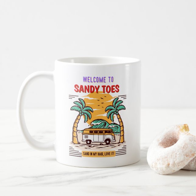 Caneca De Café Welcome To Sandy Toes Summer Beach  (Com Donut)