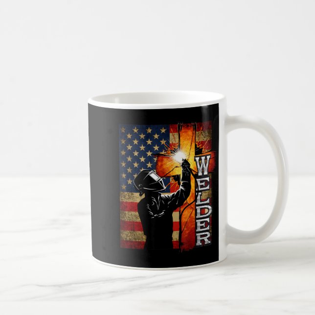 Caneca De Café Welder American Flag Welding Faith Cross Christian (Direita)