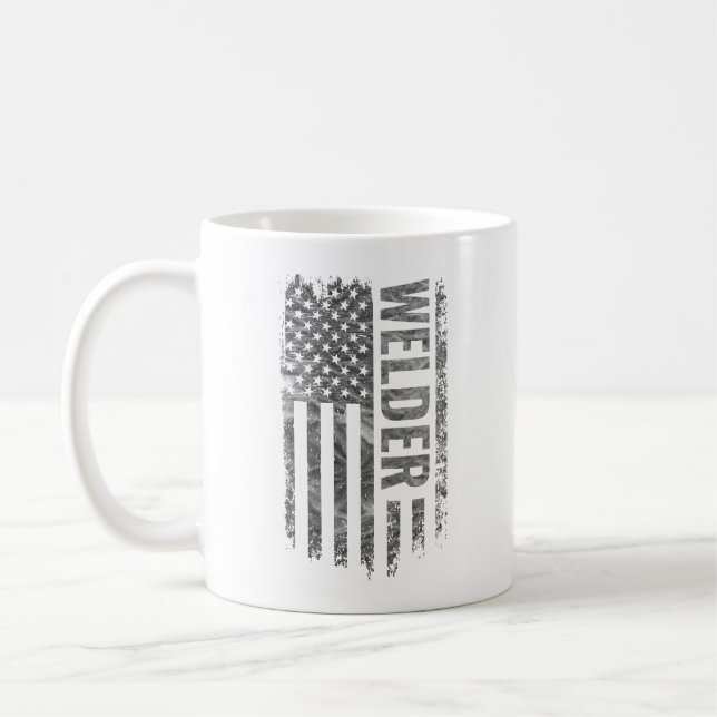 Caneca De Café Welder USA Flag Distressed design (Esquerda)