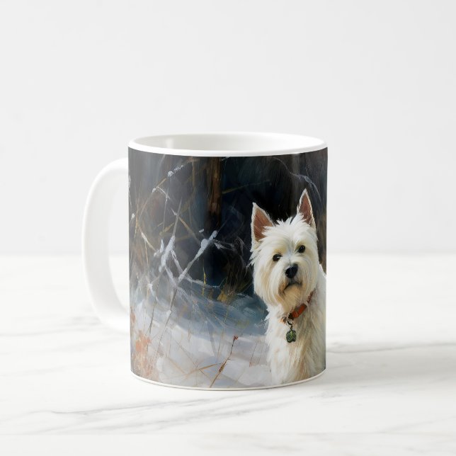 Caneca De Café West Highland White Terrier Deixe Nevar Natal (Frente Esquerda)