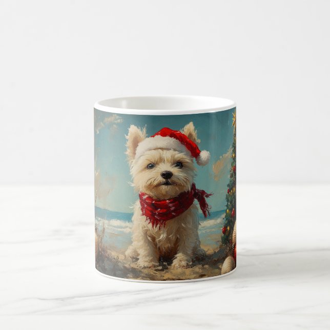 Caneca De Café West Highland White Terrier Dog Christmas Beach (Centro)