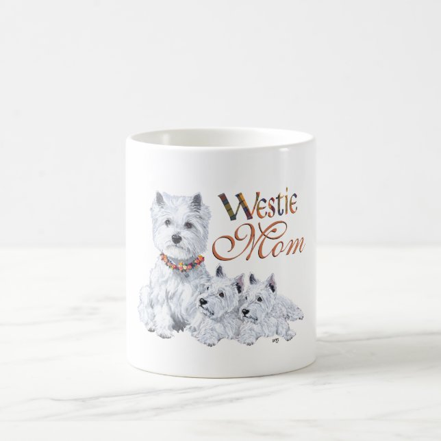Caneca De Café West Highland White Terrier Mãe e Pups (Centro)