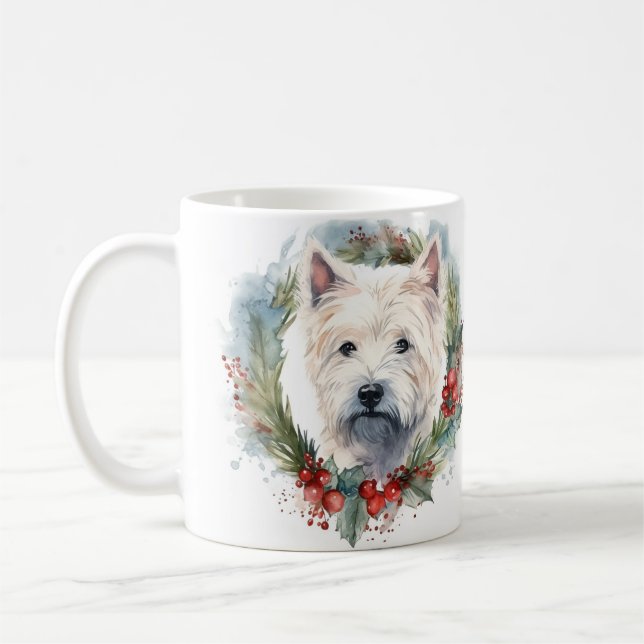 Caneca De Café West Highland White Terrier Wreath de Natal (Esquerda)