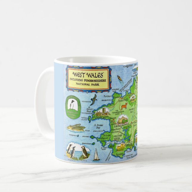 Caneca De Café West Wales Vintage Map Postcard (Frente Esquerda)