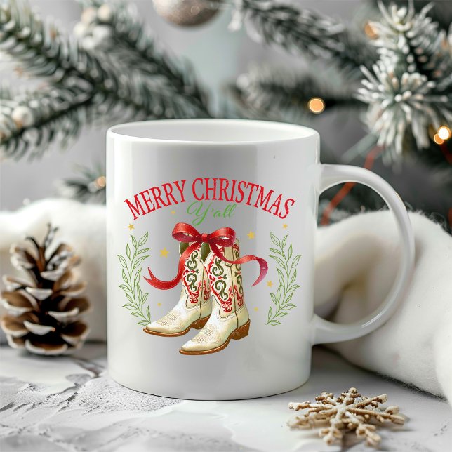 Caneca De Café Western Christmas Cowboy Boots (Criador carregado)