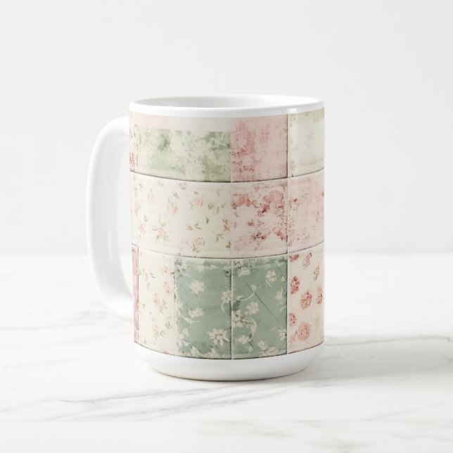 Caneca De Café Western Farm Mint Pink Floral Quilt Patterns (Frente Esquerda)