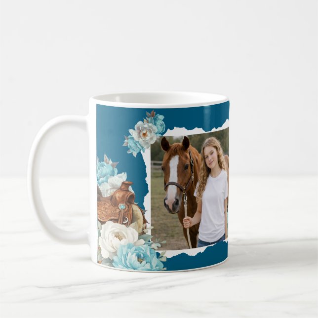 Caneca De Café Western Horse Floral Mug – Navy (Esquerda)