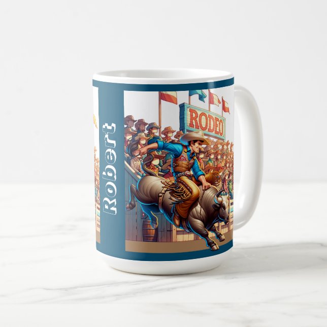 Caneca De Café Western Rodeo Touro-Cabelo Personalizado (Frente Esquerda)