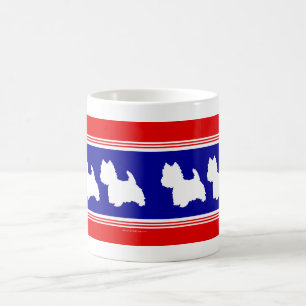 Caneca De Café Westie Silhueta Vermelho e Azul