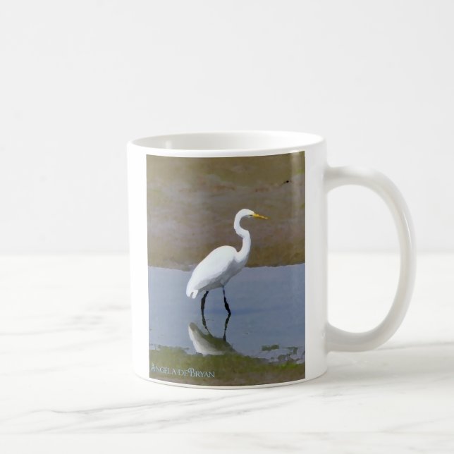 Caneca De Café Wetlands Egret Digital Watercolor (Direita)