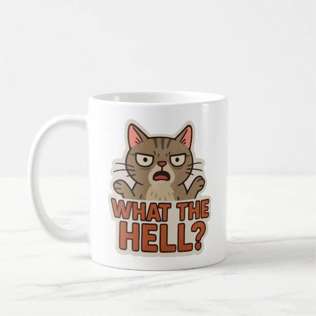 Caneca De Café What the hell ? funny cat (Esquerda)