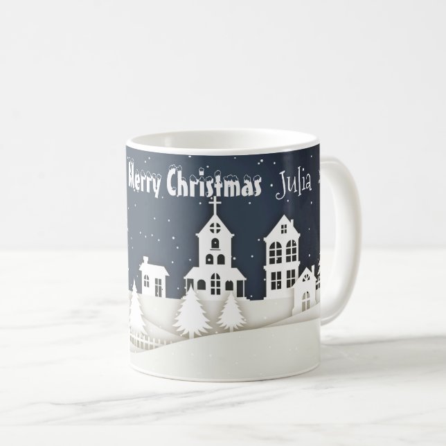 Caneca De Café Whimsic Magical Snow Xmas Chic Blue (Frente Esquerda)