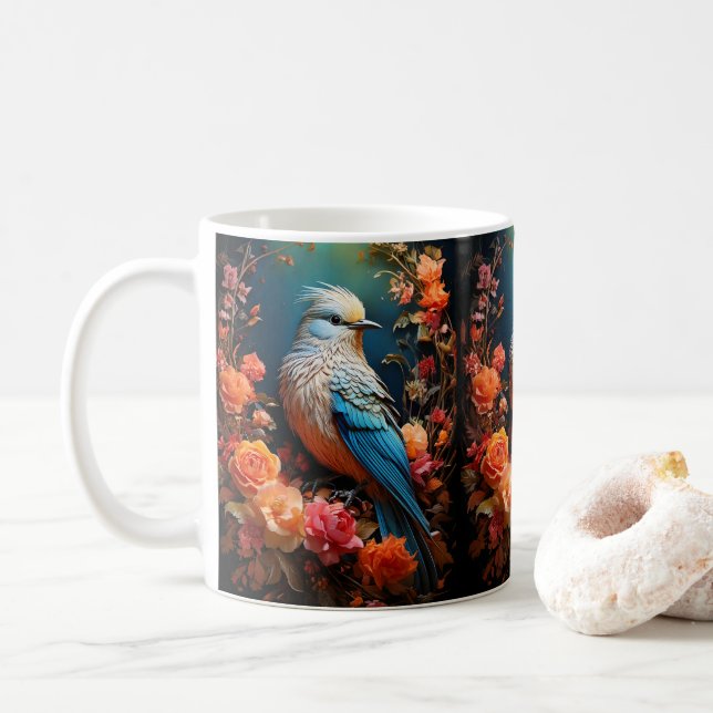 Caneca De Café Whimsic Nature Blue Bird (Com Donut)