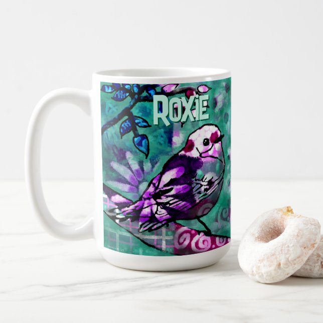 Caneca De Café Whimsical Abstract Bird Floral Personalized (Com Donut)