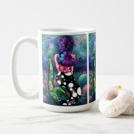 Caneca De Café Whimsical Abstract Mermaid Nautical Teal Seashells