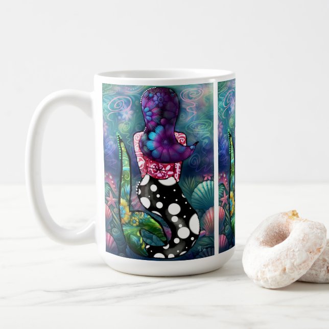 Caneca De Café Whimsical Abstract Mermaid Nautical Teal Seashells (Com Donut)